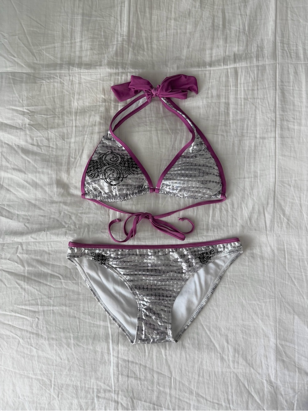 Rare Y2K Sinful By Affliction Legendary Bikini Set Silver & Pink (Women’s M)